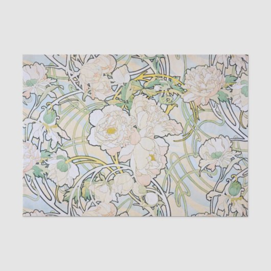 Pioenrozen van Alphonse Mucha Tissuepapier (Voorkant)