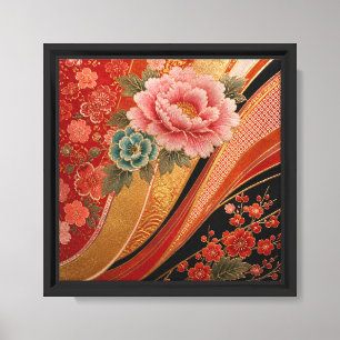 Pioenrozen van de scharlaken kimono canvas afdruk