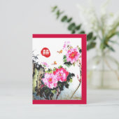 Pioenrozen & Vlinders/Dubbel Geluk Huwelijk Kaart (Staand voorkant)