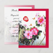 Pioenrozen & Vlinders/Dubbel Geluk Huwelijk Kaart (Voorkant / Achterkant)