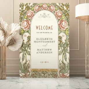 Pioenrozen Welkom Bord Bruiloft Vintage Art Nouvea Poster