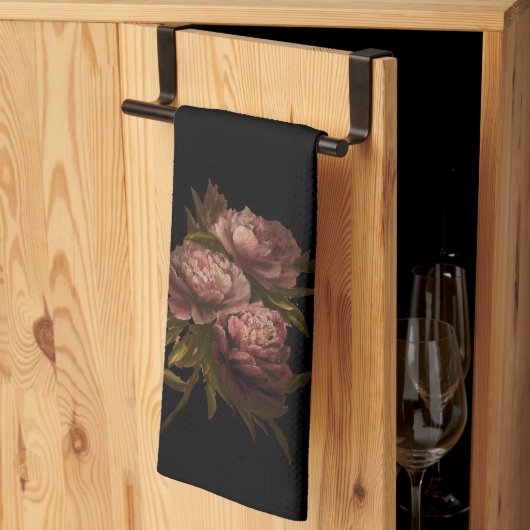 Pioenrozen Zwart Theedoek (Derde Gevouwen)