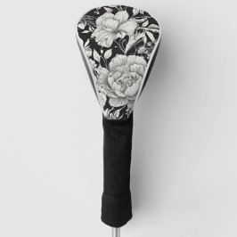 Pioenrozen Zwart & Wit Vintage Patroon Golfheadcover