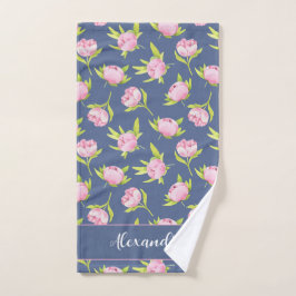 Pioenrozenpatroon met aangepaste naam ronde kussen bad handdoek