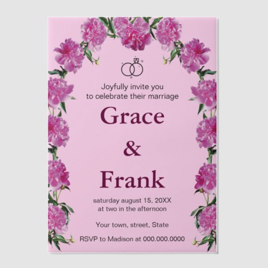 Pioenuitnodiging. Uitnodiging (Voorkant)