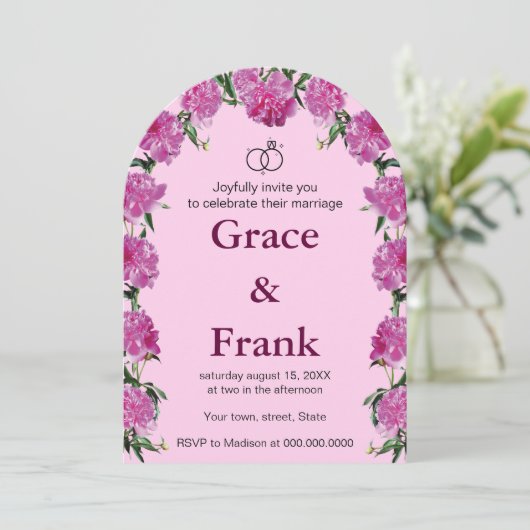 Pioenuitnodiging. Uitnodiging (Staand voorkant)