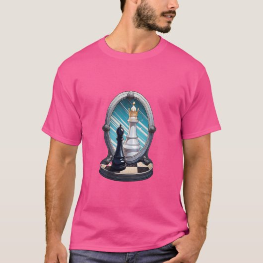 Pion Queen Schaakspeler Spiegelreflectie Potentie T-shirt (Voorkant)