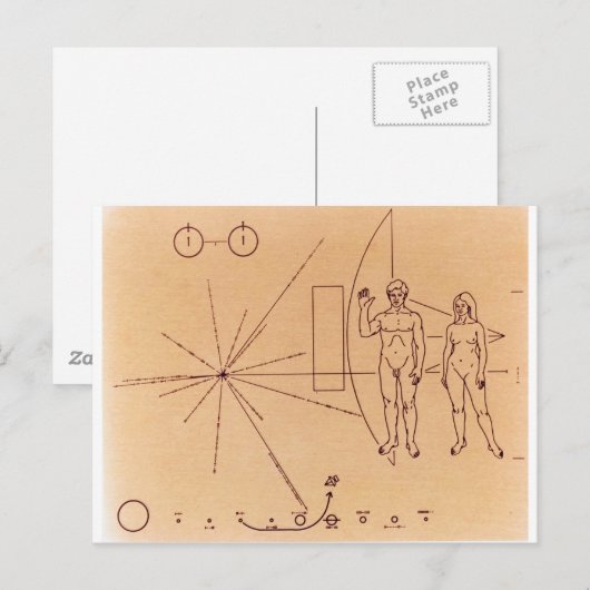 Pioneer 10-gegraveerd Goud-geanodiseerd Bord Briefkaart (Voorkant / Achterkant)