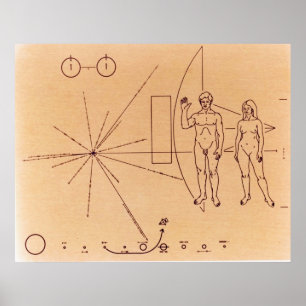 Pioneer 10-gegraveerd Goud-geanodiseerd Bord Poster