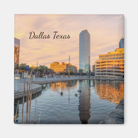 Pioneer Plaza Pond Morning Square Magnet (Voorkant)