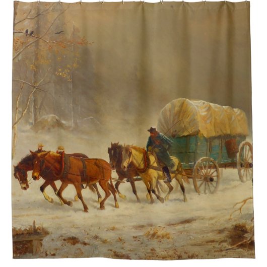 Pioneers die een sneeuwStorm naar huis brengen Douchegordijn (Voorkant)