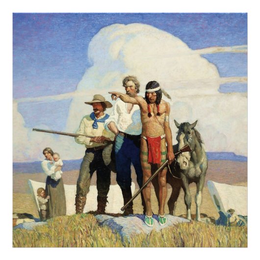 Pioneers Westerne kunst door NC Wyeth Foto Afdruk (Voorkant)