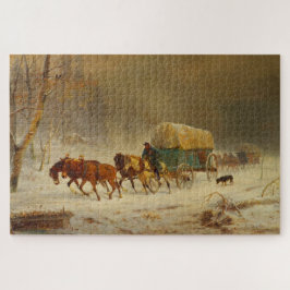 Pioniers trotseren een sneeuwstorm op weg naar hui legpuzzel