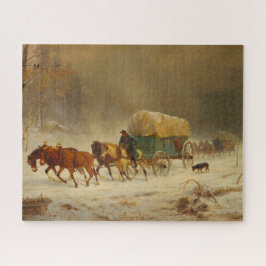 Pioniers trotseren een sneeuwstorm op weg naar hui legpuzzel