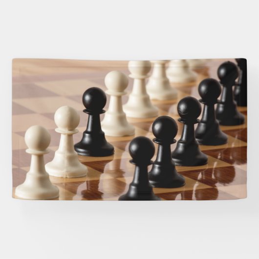Pionnen op schaakbord spandoek (Horizontaal)