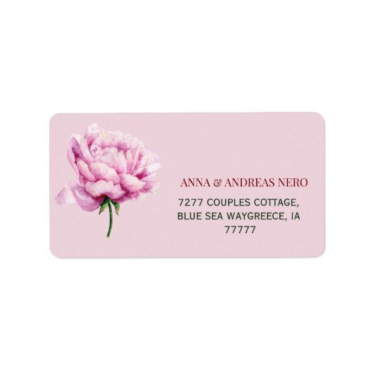 Piony Bloemen Huwelijk Retouradres Etiket (Voorkant)