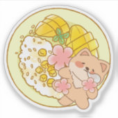 Piou de Shiba: Kawaii Mango Kleefrijst Feest Sticker (Voorkant)
