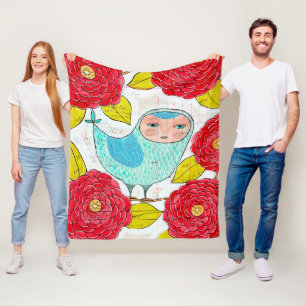 Pip Gerard Ink Bird in Garden Ledger Illustration Fleece Deken