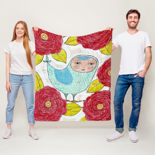 Pip Gerard Ink Bird in Garden Ledger Illustration Fleece Deken (In situ)