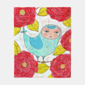 Pip Gerard Ink Bird in Garden Ledger Illustration Fleece Deken (Voorkant)
