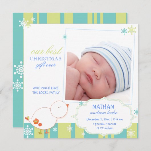 Pip Pip Lil Bird Baby Boy Foto Vogel Aankondiginge Feestdagenkaart (Voorkant / Achterkant)