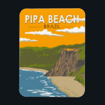 Pipa Beach Brazilië Reizen Kunst Vintage Magneet<br><div class="desc">Pipa Beach in een vectorkunststijl. Pipa Beach is een van de bekendste stranden van Brazilië. Gelegen naast de stad Natal,  de hoofdstad van de staat Rio Grande do Norte.</div>