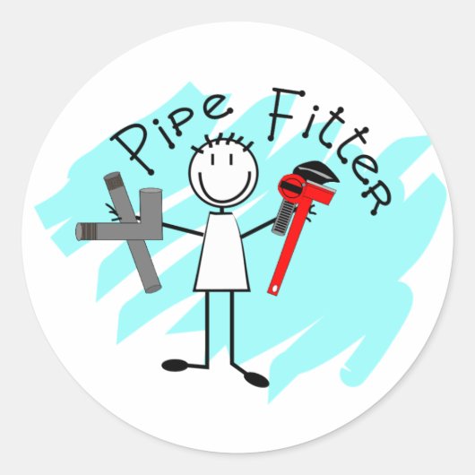 Pipe Fitter Stick Man Ronde Sticker (Voorkant)