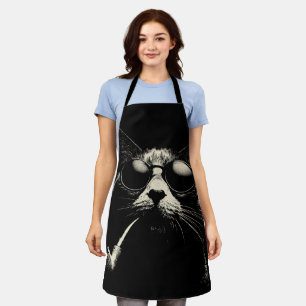 Pipe Kat - Cool Retro Kat Grafisch Monochroom Schort