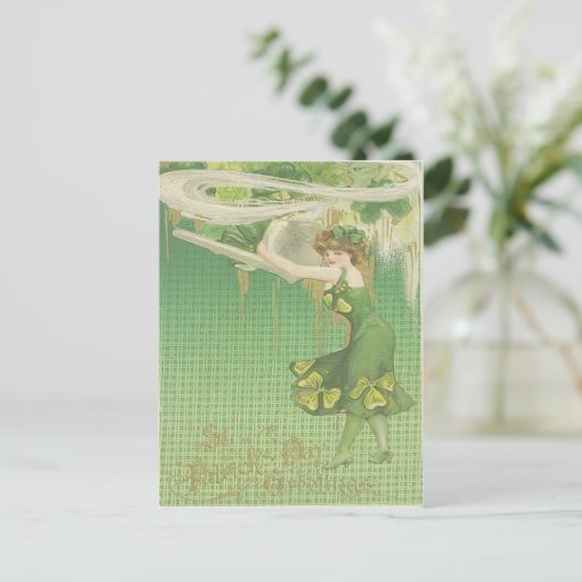 Pipe Maiden Shamrock St Patrick's Day Kaart (Staand voorkant)