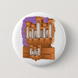 Pipe Organ, Church Organ Graphic Brown Ronde Button 5,7 Cm