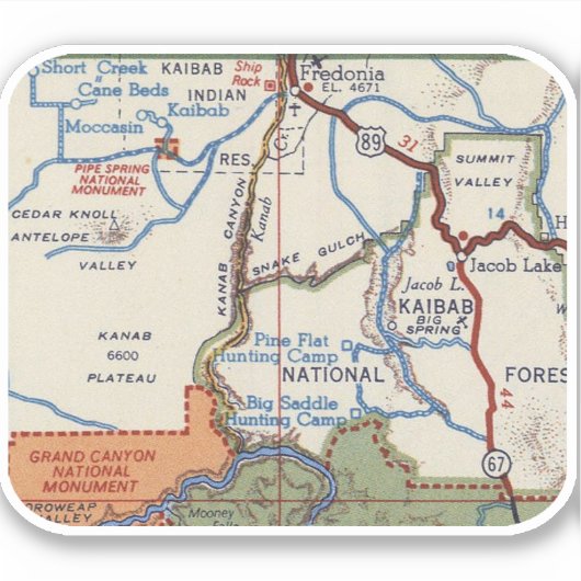 Pipe Springs National Monument kaart Sticker (Voorkant)