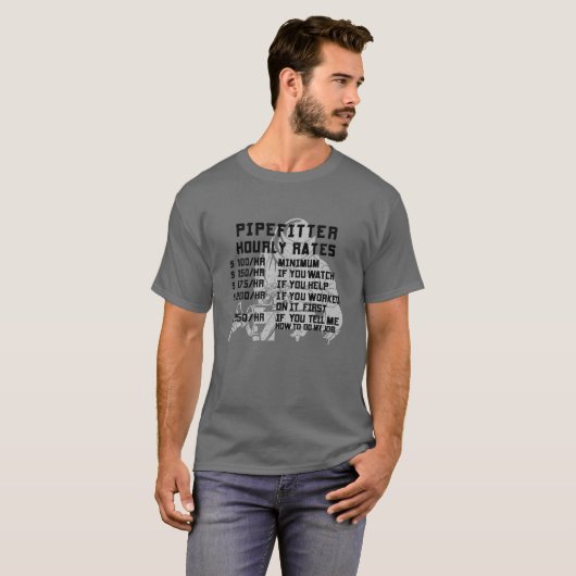 Pipefitter Uur Tarieven Grappige Loodgieter Gag T-shirt (Voorkant volledig)