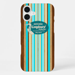 Pipeline Surfboard Hawaiaanse Strepen Aqua iPhone 16 Plus Hoesje