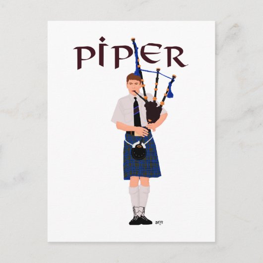 PIPER Blauw Geruit Briefkaart (Voorkant)