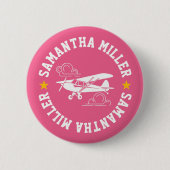 Piper Cub Airplane Not Your Co-Pilot Pink Custom Ronde Button 5,7 Cm (Voorkant)