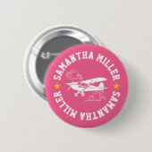 Piper Cub Airplane Not Your Co-Pilot Pink Custom Ronde Button 5,7 Cm (Voorkant /achterkant)