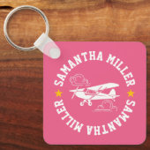 Piper Cub Airplane Not Your Co-Pilot Pink Custom Sleutelhanger (Voorkant)