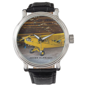 Piper Cub J3 Geel Vliegtuig Foto Familie Nacht Horloge