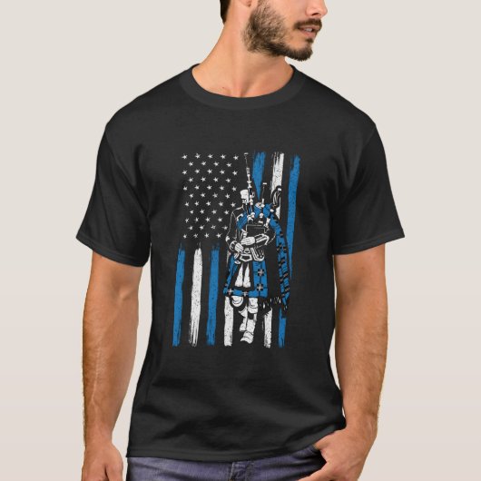 Piper op Amerikaanse vlag doedelzak speler T-shirt (Voorkant)