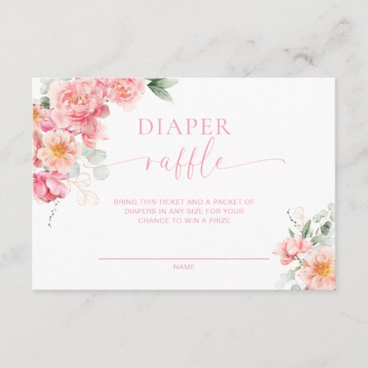 Piper Peony Baby shower Luier Raffle Ticket Informatiekaartje (Voorkant)