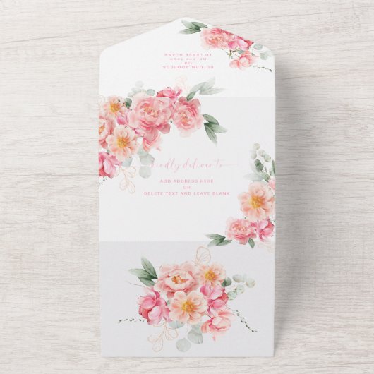 Piper Peony Bloemen Baby shower All In One Uitnodiging (Buitenkant)