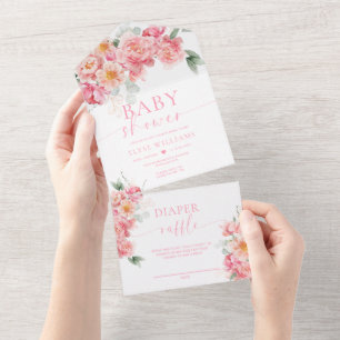 Piper Peony Bloemen Baby shower All In One Uitnodiging