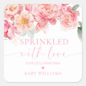 Piper Peony Bloemen Baby shower bestrooid met lief Vierkante Sticker (Voorkant)