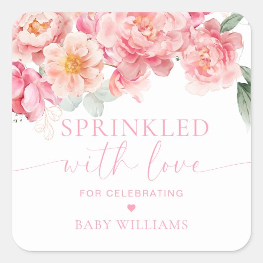 Piper Peony Bloemen Baby shower bestrooid met lief Vierkante Sticker (Voorkant)
