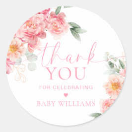 Piper Peony Bloemen Baby shower Dank je wel Favor Ronde Sticker