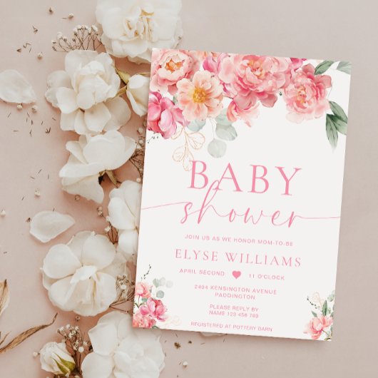 Piper Peony Bloemen Baby shower Kaart
