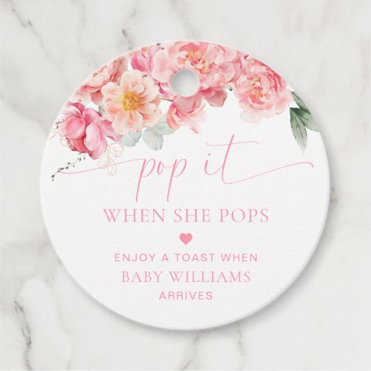 Piper Peony Bloemen Baby shower Pop Het Bedankjes Labels (Voorkant)