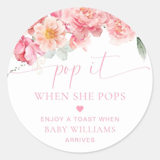 Piper Peony Bloemen Baby shower Pop Het Ronde Sticker (Voorkant)