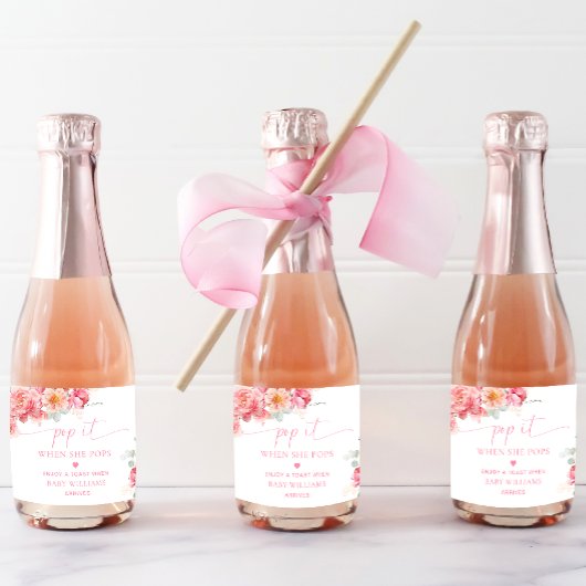 Piper Peony Bloemen Baby shower Pop Het Sparkling Wijnetiket