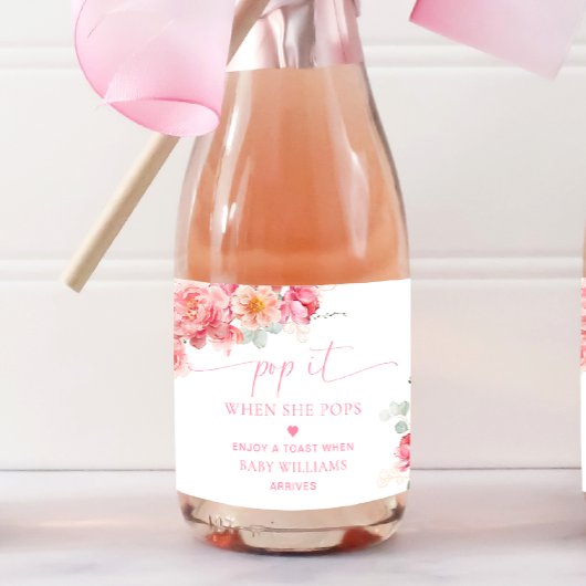 Piper Peony Bloemen Baby shower Pop Het Sparkling Wijnetiket